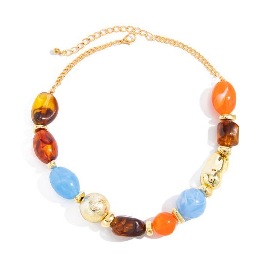 Colar Boho, Gargantilha Colorida de Contas de Resina, Colar Irregular Retrô para Mulheres, Joias Boho de Verão