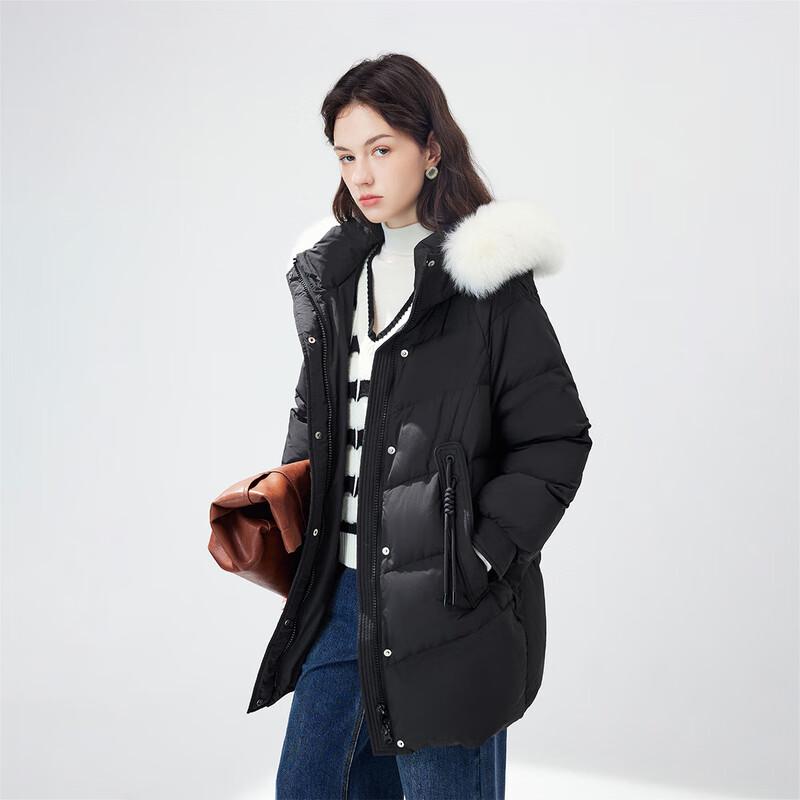 

Qiusbiyiren Women s Fox Fur Collar Hooded Mid-Length Down Jacket XL