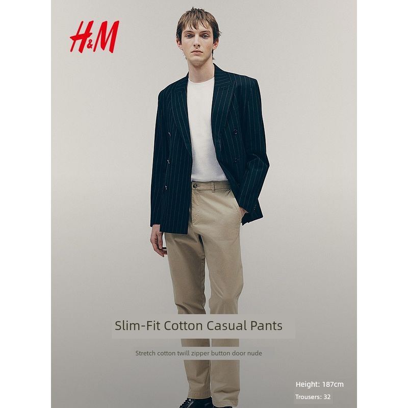 

HM Men s Casual Pants Summer Slim Version Stretch Cotton Commuter Fashion Simple Suit trousers Trousers 1248348 Navy blue 170/76(EUR30)