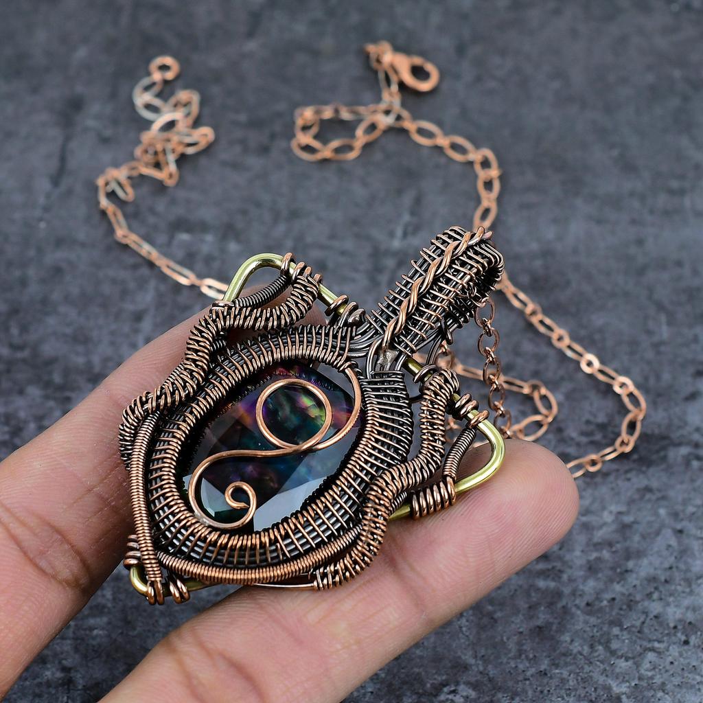 Ammolite Handmade Copper Wire Wrap Jewelry Pendant 2.76" Z6f19
