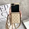 Custodia per telefono in pelle PU con motivo a griglia 3D alla moda per Samsung Galaxy Z Flip 7 6 5 4 Flip6 7FE con tracolla lunga a tracolla