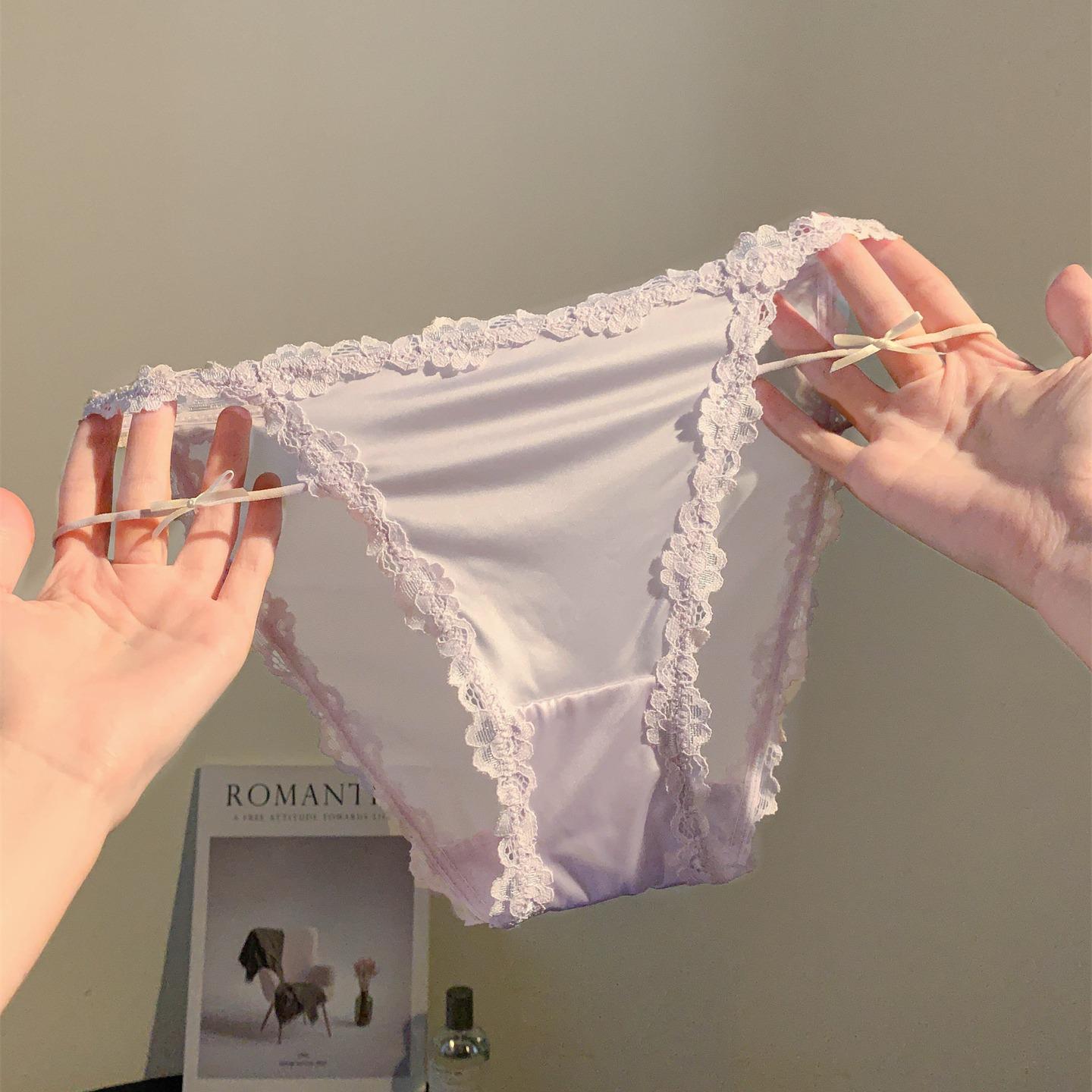 French sexy satin lace panties girls low waist breathable briefs