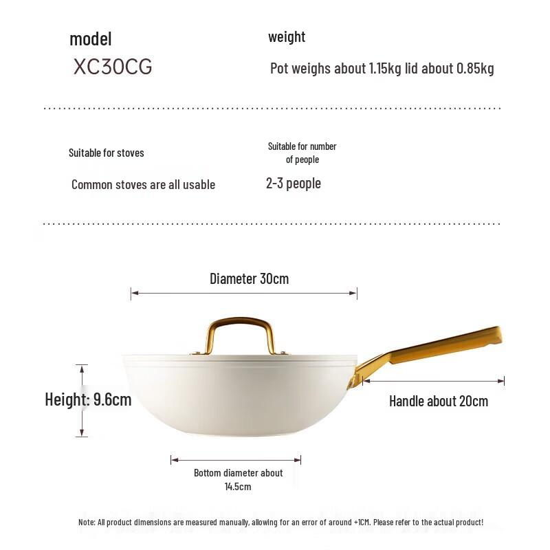 Chu Da Huang 30cm White Non-stick Induction Wok
