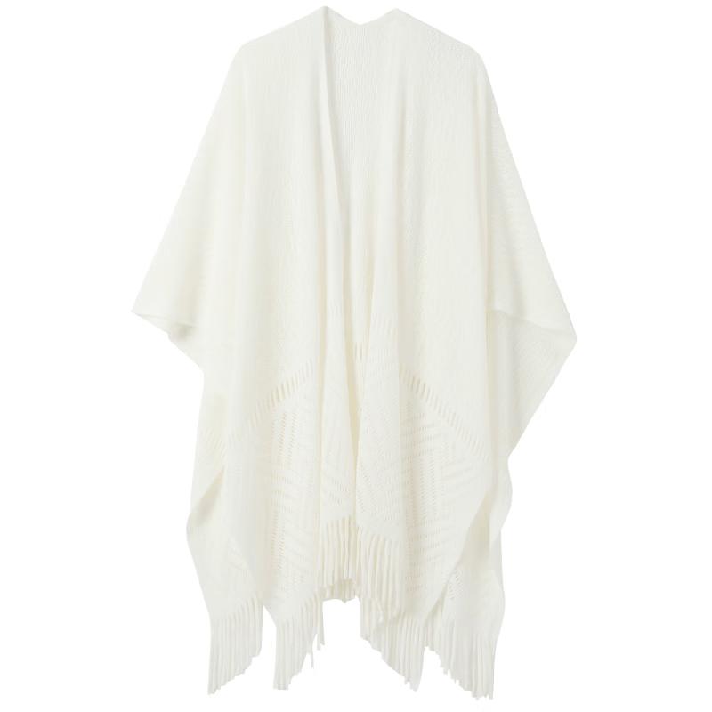 Sancai New Chinese Style Knitted Tassel Cape Shawl One Size