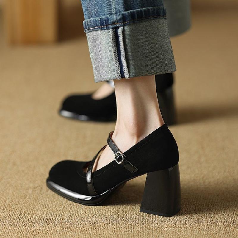 

Fashion High Heels Women Chunky Shoes Retro Buckle Heeled Shoes 2025 New Designer Autumn Fashion Pumps Dress Party Zapatillas De Mujer 40