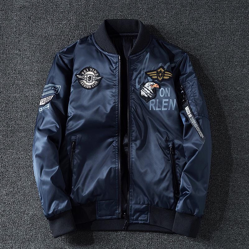 Men's Plus Size Reversible Winter Bomber Jacket - Extra Thick Cotton Baseball Style Coat