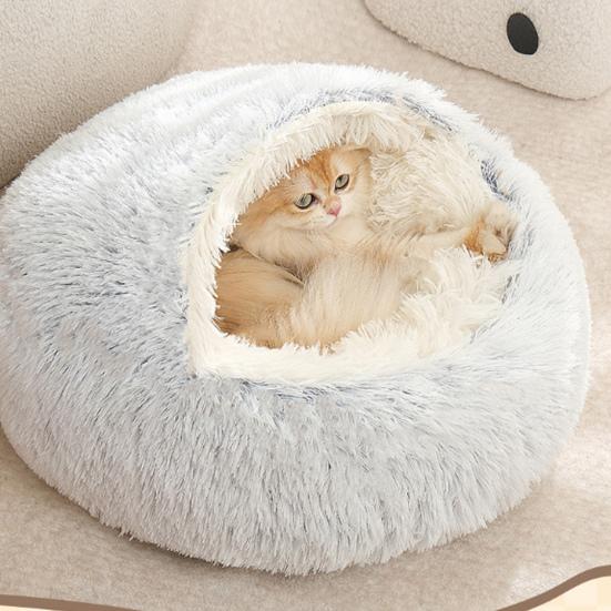 Cat Nest Bed Fuzzy Covered Cat Cave Bed Warm Fluffy Pet Bed with Anti-Slip Bottom Puppy Calming Bed for Small Dogs Cats