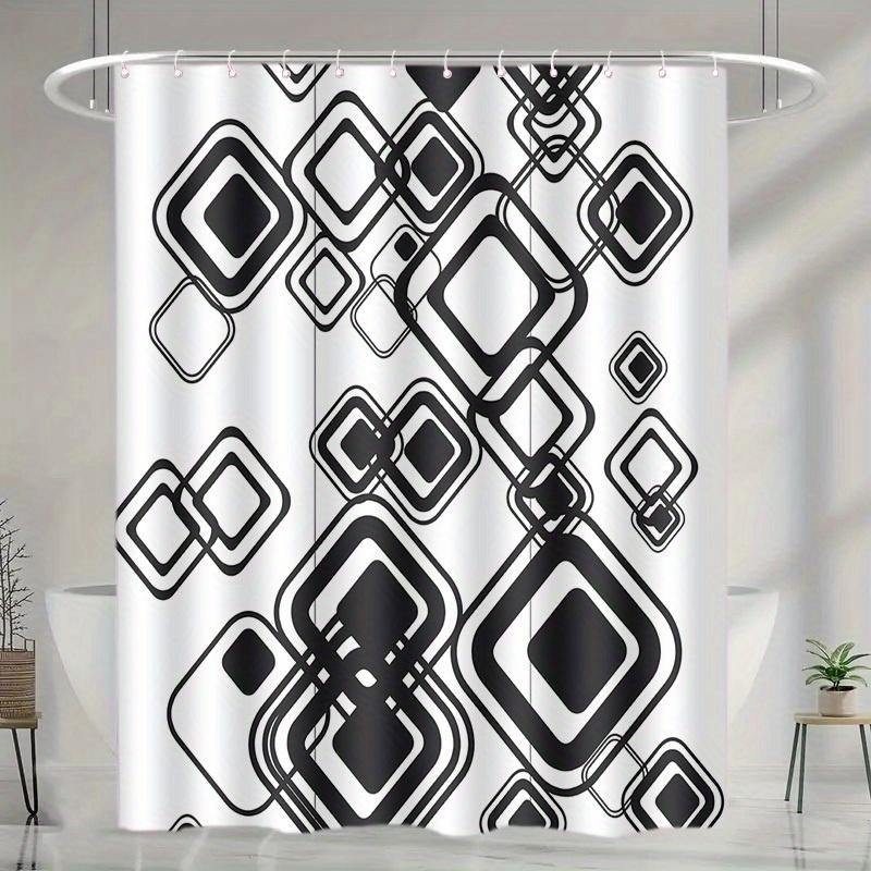 1pc Black and White Checkered Shower Curtain - Polyester Fabric, Machine Washable, with Hooks, Suitable for Bathroom Décor.