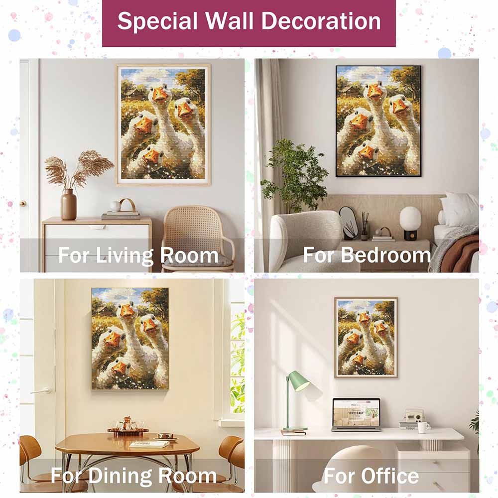 5D Diamond Painting Kit. Cute Goose Farm Animals Diamond Mosaic Craft. Handmade Home Decoration for Living Room and Bedroom