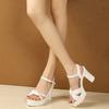 High Heels Sandals, Thick Heels, Waterproof Platform, Versatile, Summer Soft Leather, Pearl, Comfortable Height Increasing Women's Shoes