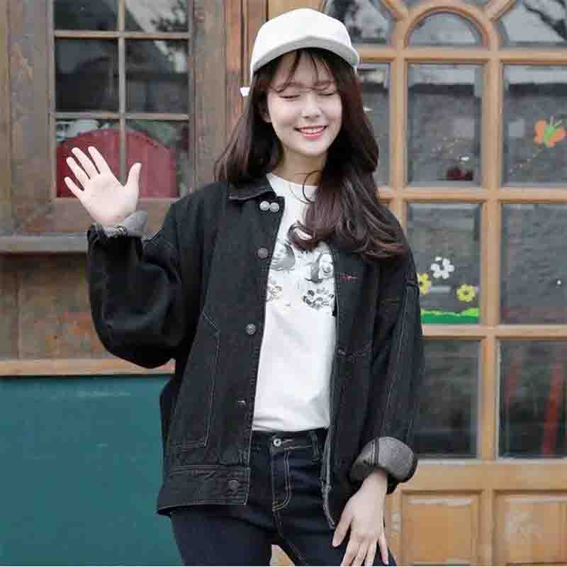 

Женская весенне-осенняя свободная джинсовая куртка в Корейском стиле, универсальная верхняя одежда, модная одежда, повседневное пальто, уличная одежда в стиле панк S