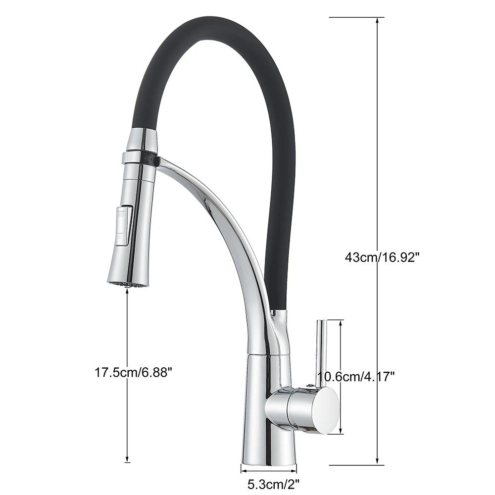 Chrome Rubber Kitchen Faucet Mixer Tap Rotation Pull Down Stream Sprayer Taps Hot Cold Water Tap One Handle Kitchen Tap