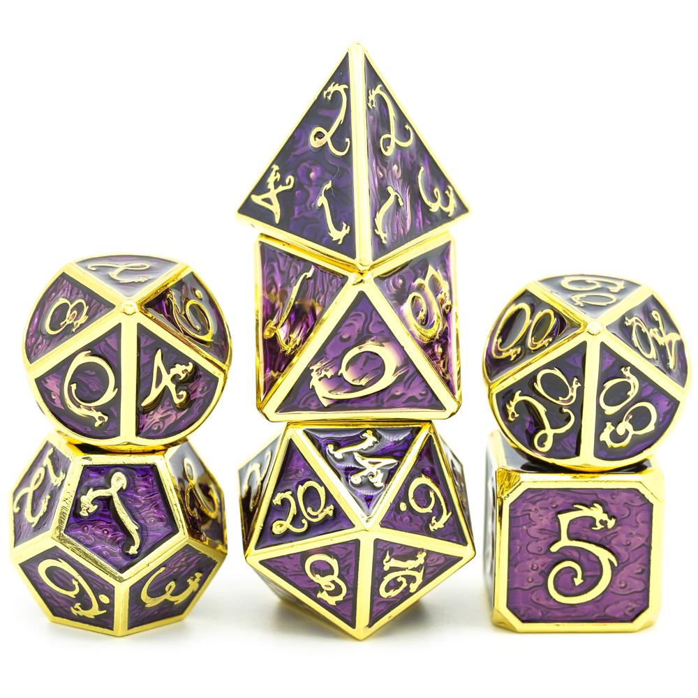 Cusdie Dragon Font DND Dice Metal, Auspicious Cloud, 7Pcs Polyhedral Dice Set, for D&D Role Playing Game Pathfinder Board Games