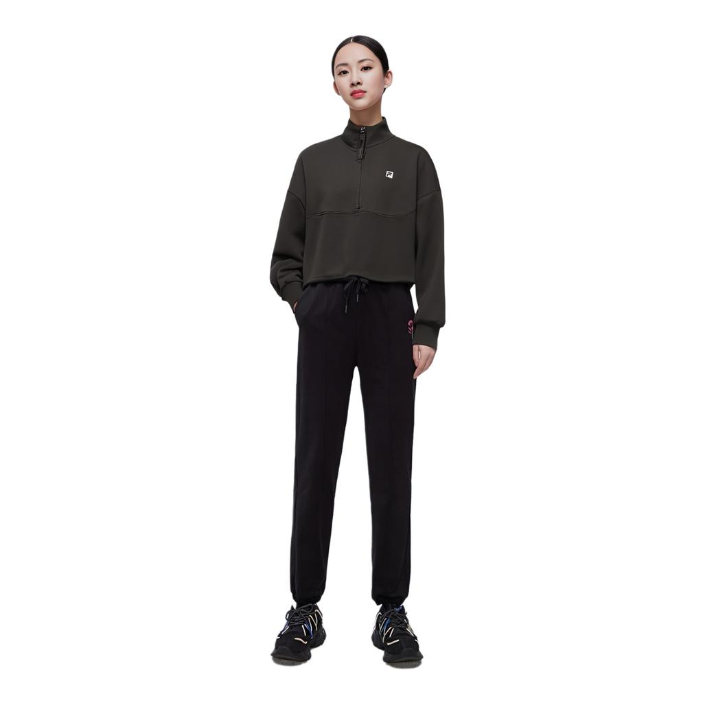 FILA Solid Color Stand Collar Fitness Pullover Long Sleeve Sweatshirt Women sweatshirt Deep-Black A11W341211F-BK