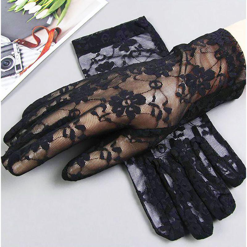 

Перчатки для защиты от солнца женские летние тонкие кружевные с сенсорным экраном для улицы, вождения, езды, электромобиля, ледяного шелка, для невесты Lace floret [black]]