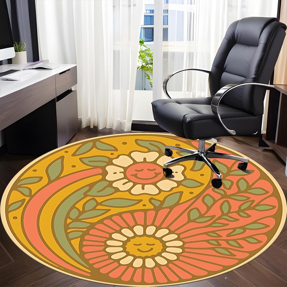 1pc Floral Mandala Office Round Area Rug, Mat Suitable For Office, Under Office Chairs Bedroom Living Room Home Decor, Room Deco