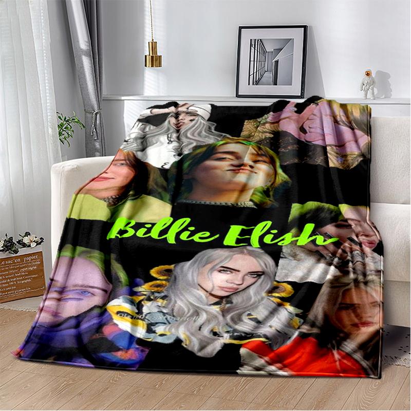 

Fashion Billie Eilish Singer Star Flannel Blanket Soft Warm Throw Blanket for Bedroom Living Room Bed Travel Camping Picnic Gift 75x100cm