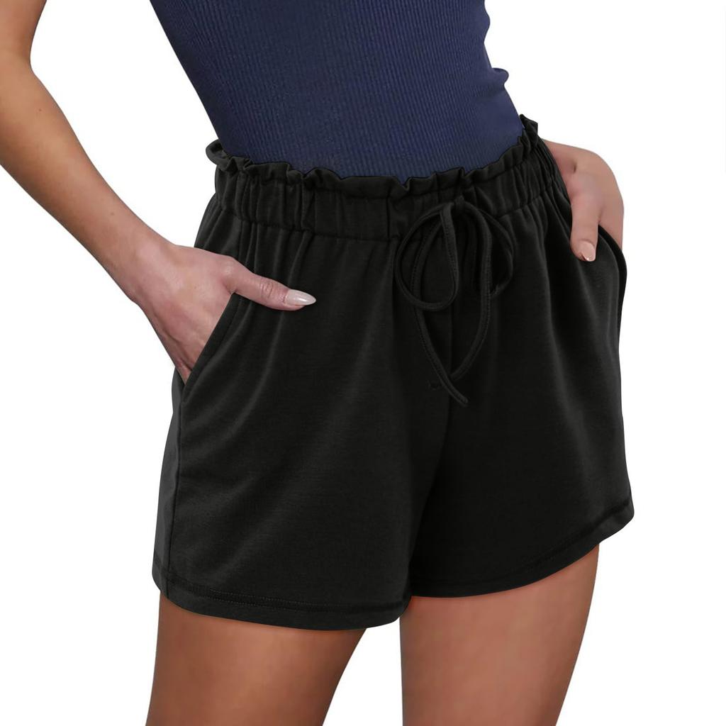 Damen Lässige Mode Hohe Taille Einfarbig Elastischer Bund Shorts