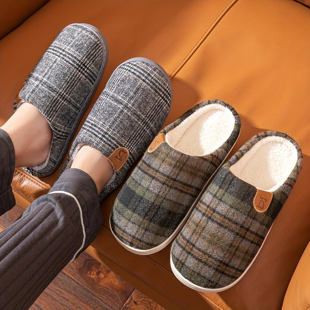 1 Pair Unisex Plaid Slippers, Casual Round Toe Indoor House Shoes, Soft Fabric Lining and Sole, All Season Comfort Footwear for Home and Office
