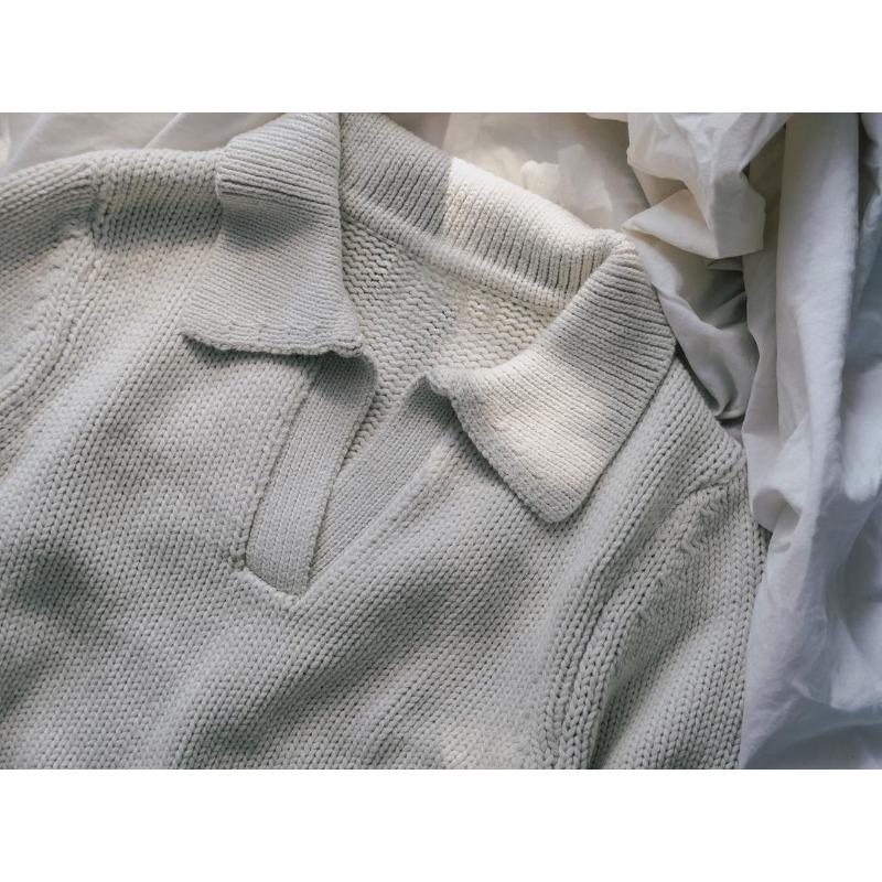 Kołnierzyk polo Luźny sweter damski swobodny dzianinowy sweter z długim rękawem Ciepły jednolity kolor Top Prosty dojazd Modny swobodny sweter Jesień Zima