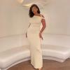 European and American Summer Slanted Shoulder Single Shoulder Twisted Slim Fit Solid Color Dress