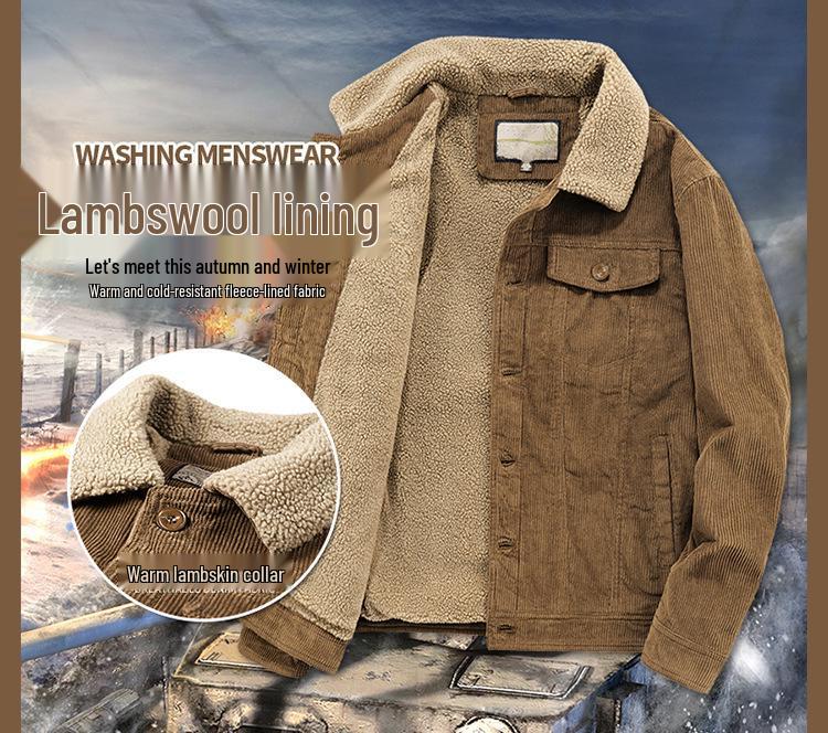 Erkek Kışlık Kadife Yaka Pamuklu Ceket - Kalın, Kısa ve Peluşlu, Büyük Bedenler İçin