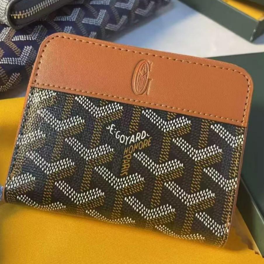 Goyard Signature Monogram Short Zipper Wallet In Calfskin Leather