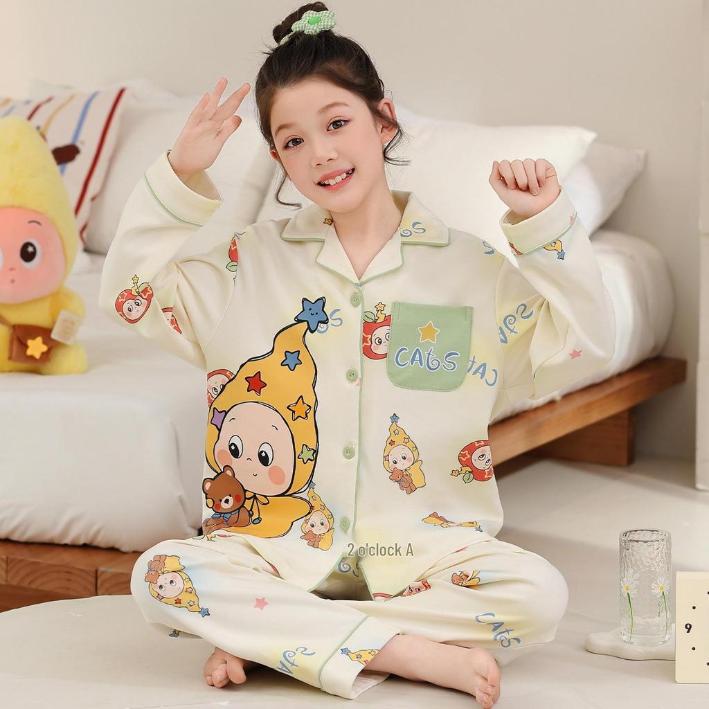 2026 New Girls' Spring & Autumn Long Sleeve Cotton Pajama Set – Princess Style for Medium & Large Children