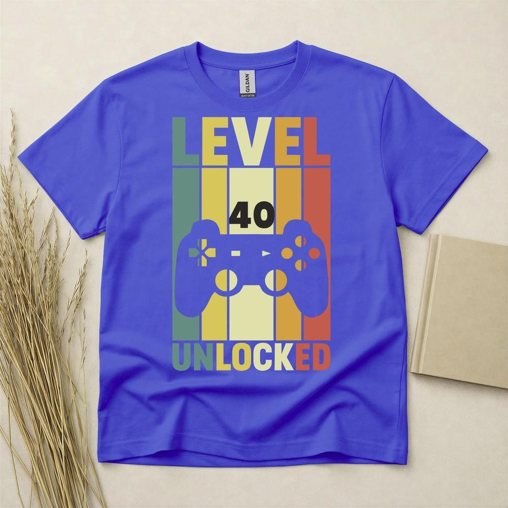 Level 40 Unlocked 40th Birthday T Shirt Custom Year Gift Gildan Heavy Cotton Tee