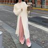 White Long Cardigan for Women Winter Clothes Knitted Fluffy Long Sleeve Cashmere Sweater Coat Korean Style Warm Vintage