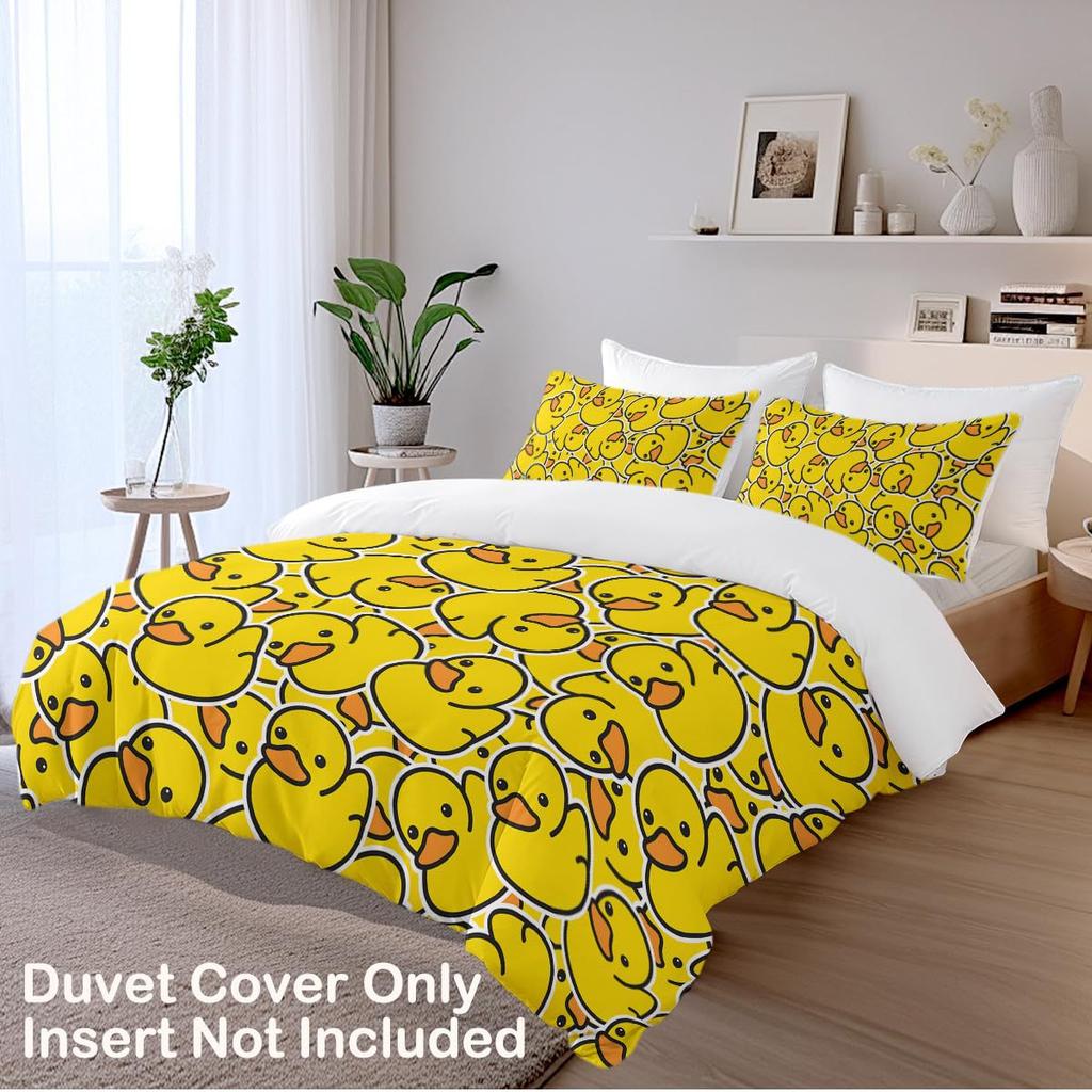 Cute Little Yellow Duck Duvet Cover Children'S Bedroom Decorative Bedding Three-Piece Digital Printing Quilt Cover