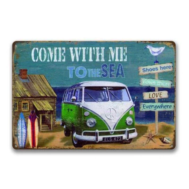 Camping Car Beach Summer Peace Bus Vintage Tin Sign Metal Decoration Poster Plaque Bar Garage Home Wall Plate Art Signs Decor