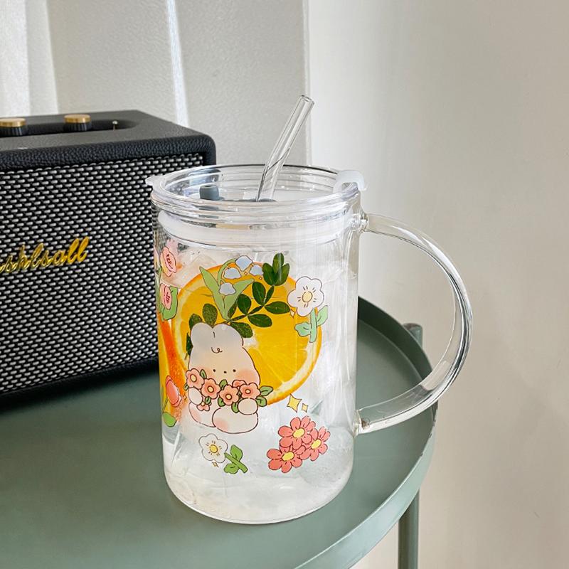 

Cute Bunny Glass Cup With Lid Straw Kawaii Coffee Mugs Big Milk Beer Wine Drinking Glasses Korean Water Juice Cup Drinkware Gift 900ml