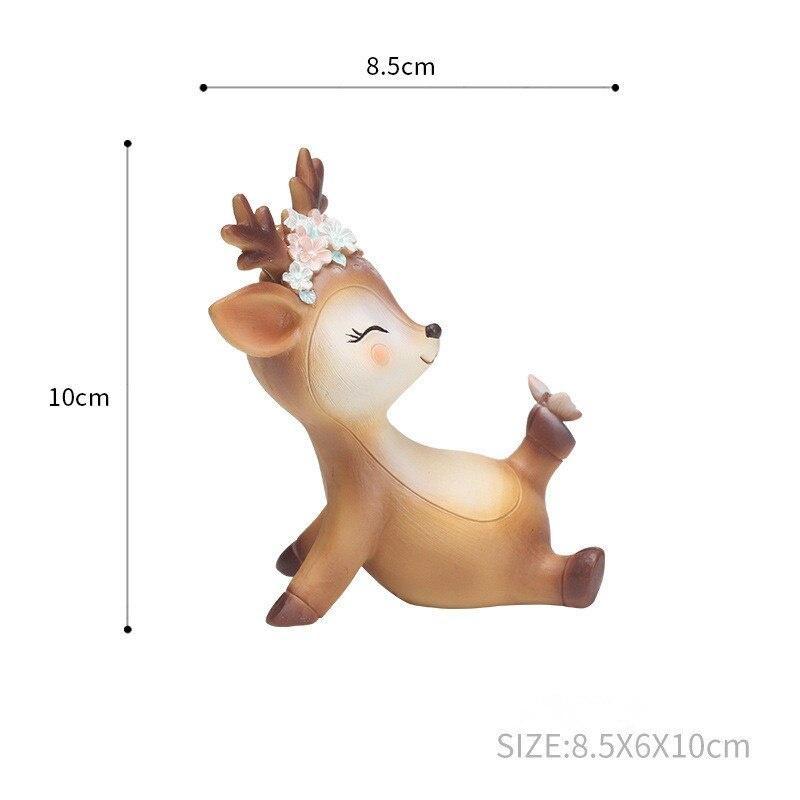 Natural Resin Sika Deer Ornaments Mini Cartoon Animal Crafts Cute Miniature Car Home Decorations