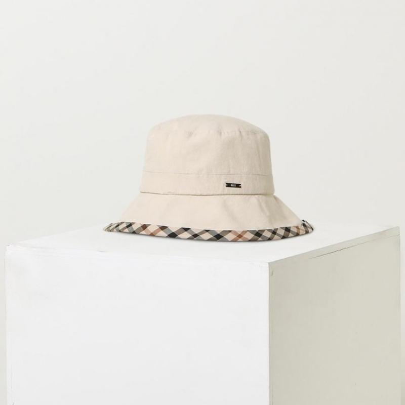 Daks Ivory Check Cotton Linen Blend Bucket Hat Dbhe2e123