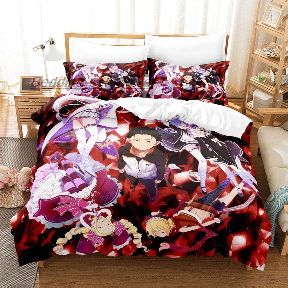 Re Zero Bedding Set Single Twin Full Queen King Size Bed Set Aldult Kid Bedroom Duvetcover Sets 3D Print Anime Bed Sheet Set