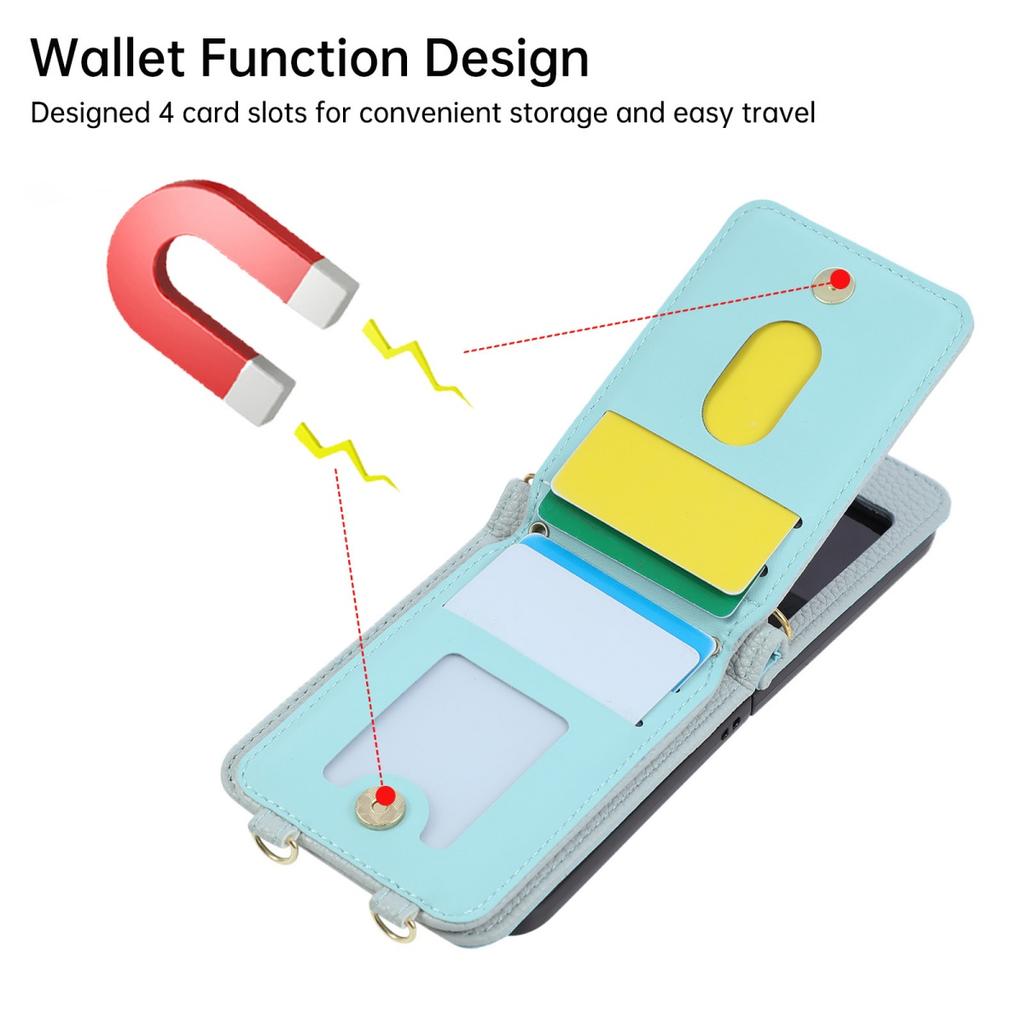 Crossbody Ring Stand Phone Case for Samsung Galaxy Z Flip 8 7 6 5 4 3 5G Flip7 FE Flip8 Lanyard Wallet Cards Slots Leather Cover