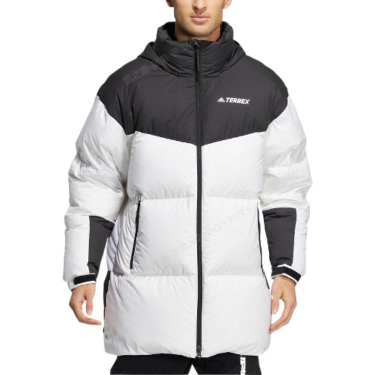 Adidas Spliced Brand Logo Print Hooded Down Jacket Unisex Outerwear White HM9705