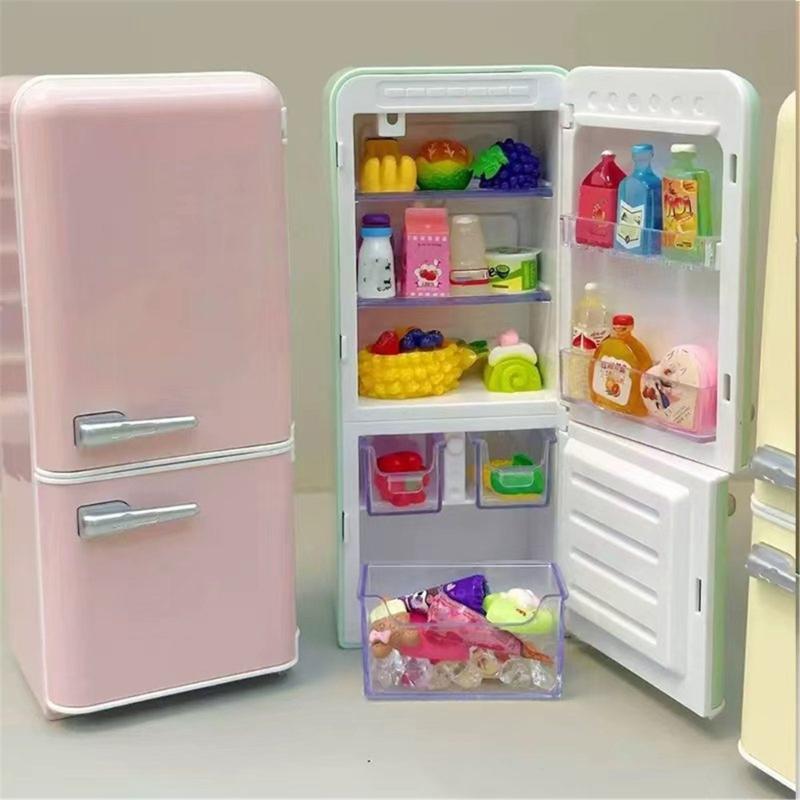 1/12 Scale Pastel Miniature LED Light Refrigerator Realistic Dollhouses Kitchen Accessory For Collectors And Model Enthusias