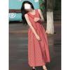 Red plaid sleeveless vest dress new loose single-breasted lazy style long dress women's summer elegance