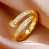 14K Real Gold Plating AAA+ Zircon Simple Snake Shaped Nail Open Ring Elegant Women Daily Workday Ring Party Jewelry