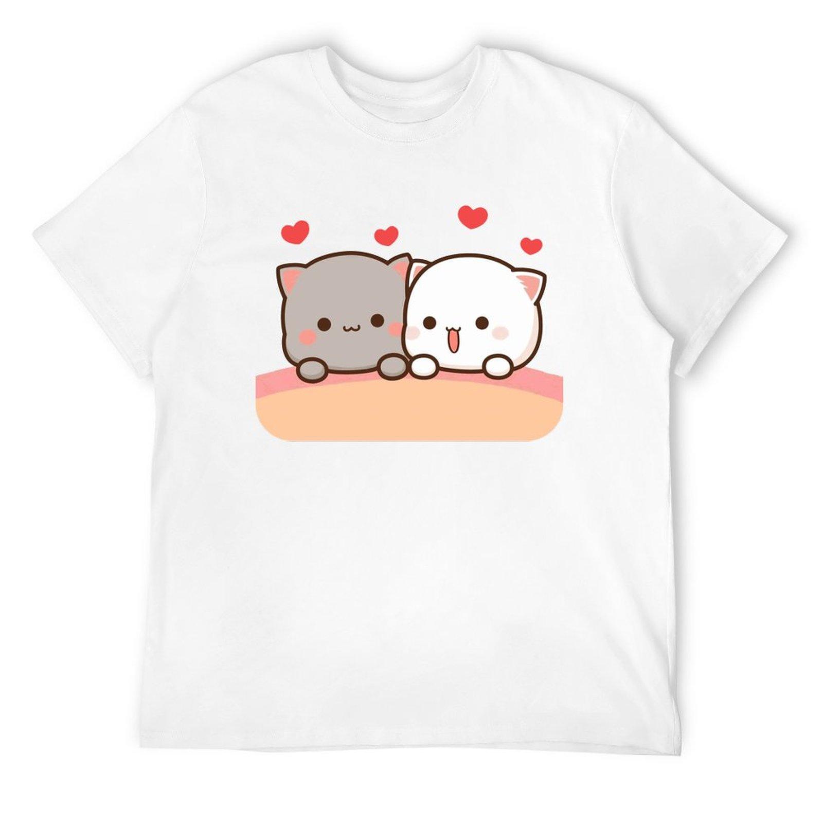 Peach and Goma Cat Mochi Milk Cartoon Couple Tshirt Men Women Crewneck Short Sleeve Top Gift Ideas S