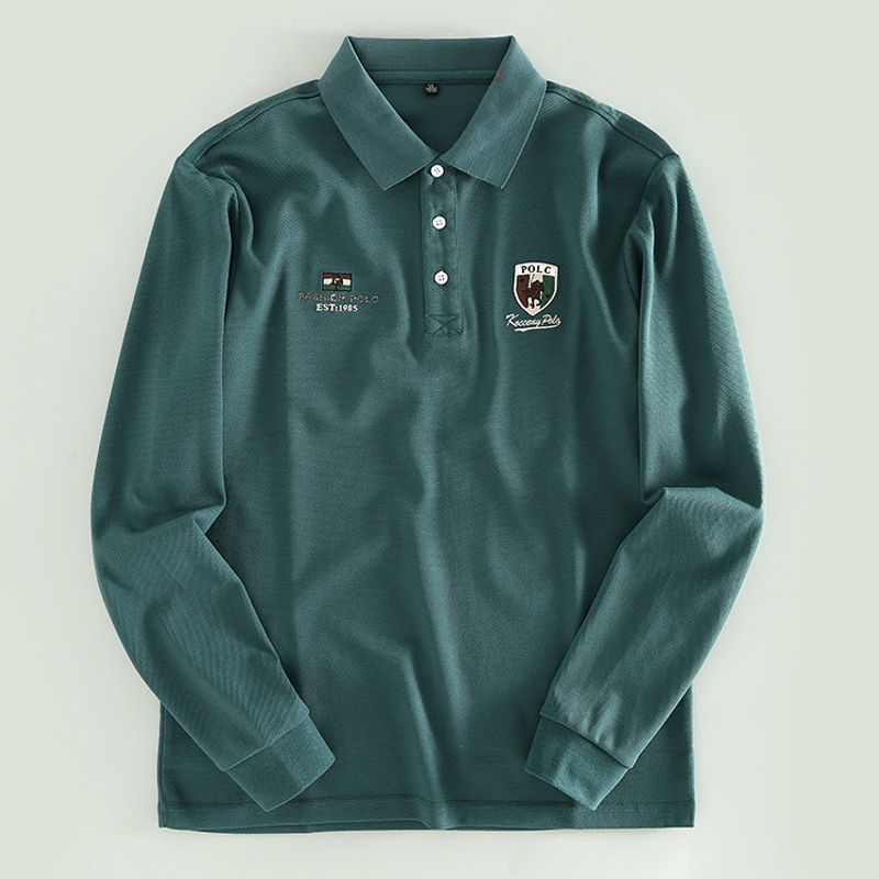 Men's Long-Sleeve Polo Shirt for Export, New Spring/Autumn Style with Embroidered Collar, Light Business Casual Top for Young Men, Trendy