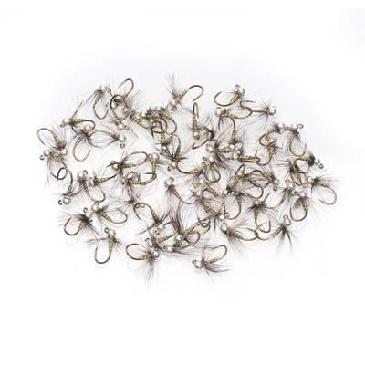 5pcs Jig Nymph Fly Tungsten Beadhead Grizzly Hackle Jig Hook Fast Sinking Fishing Flies Trout Fishing Lures Baits #14#16