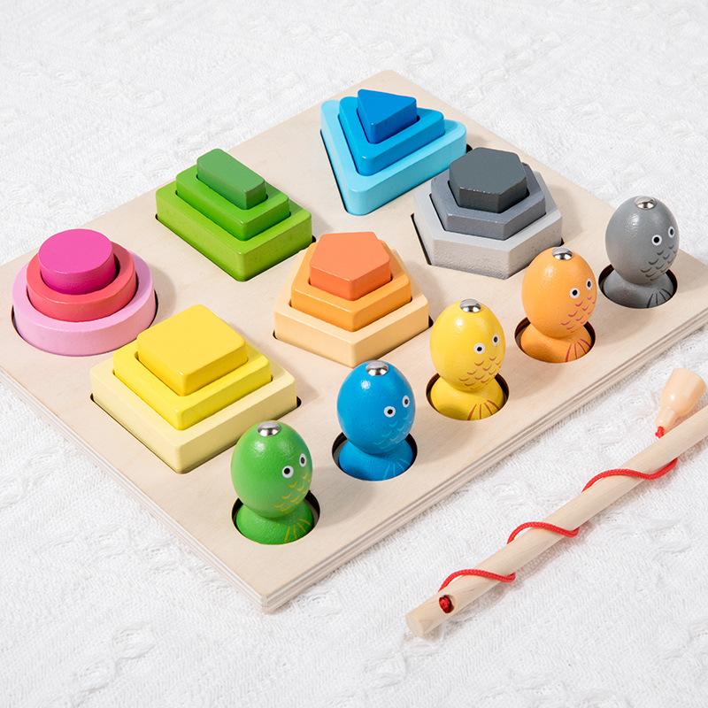 Children'S Educational Toys Shape Matching Color Cognition 3D Three-Dimensional Building Block Fishing Geometric Puzzle