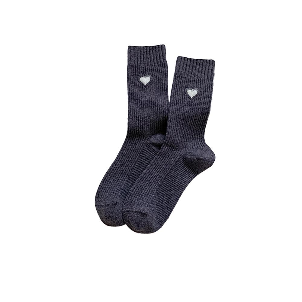 Boneless Cashmere Socks, Thickened Warm Mid-calf Socks, Thickened Heart-embroidered Warm Pile Socks for Autumn and Winter