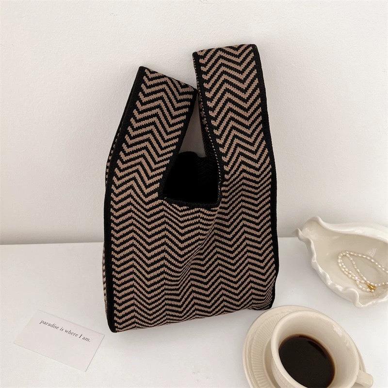 Square Rhombus Rhombus Stripe Geometric Knitted Gift Bag Handbag Handbag Handbag Tote Bag