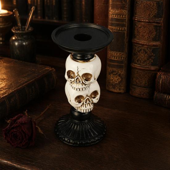 Dekoracja Halloween Gotycki Świecznik Kolumnowy Żywiczny Świecznik z Czaszką Kruka Wytrzymały Stojak
