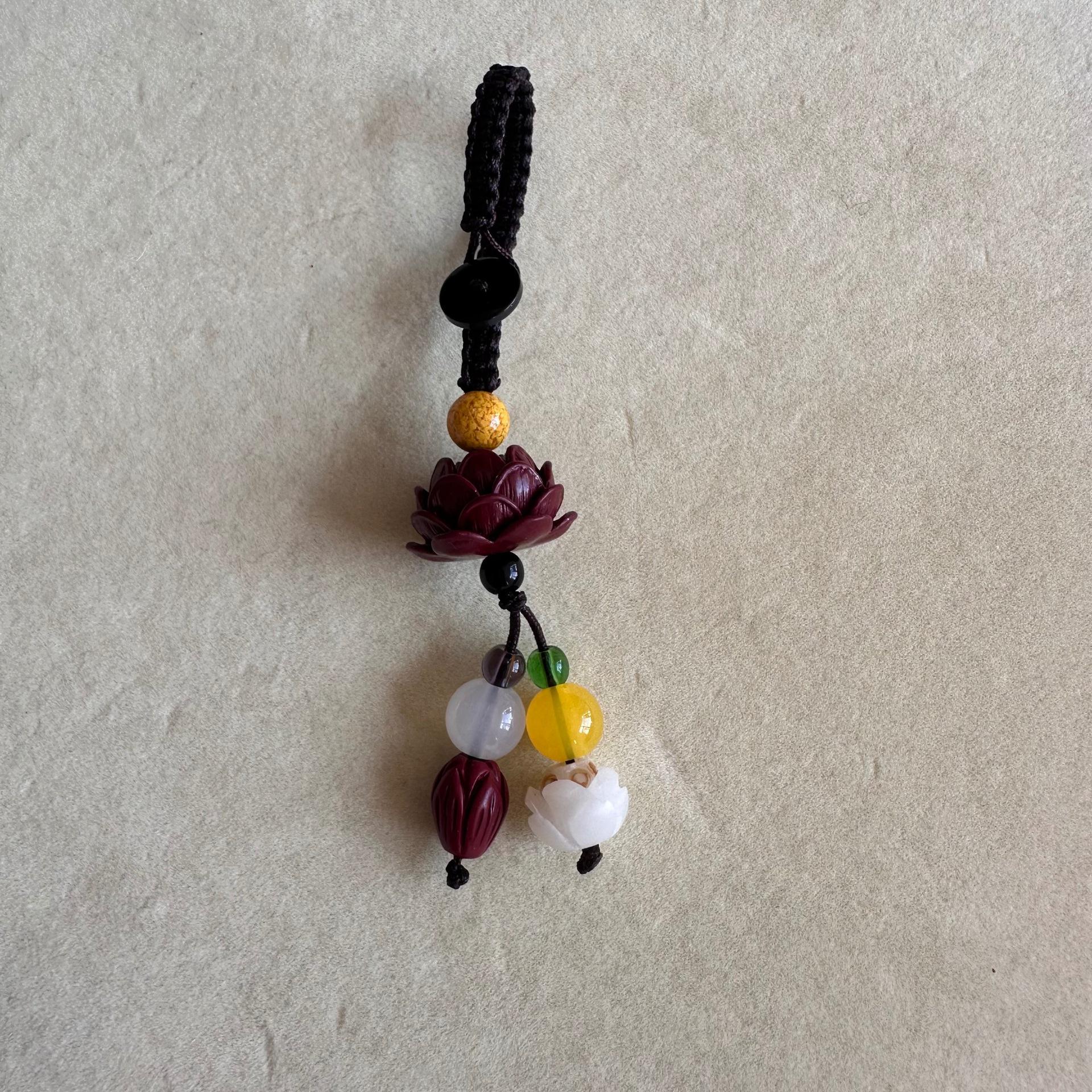 Cinnabar Lotus Bead Keychain Pendant for Couples