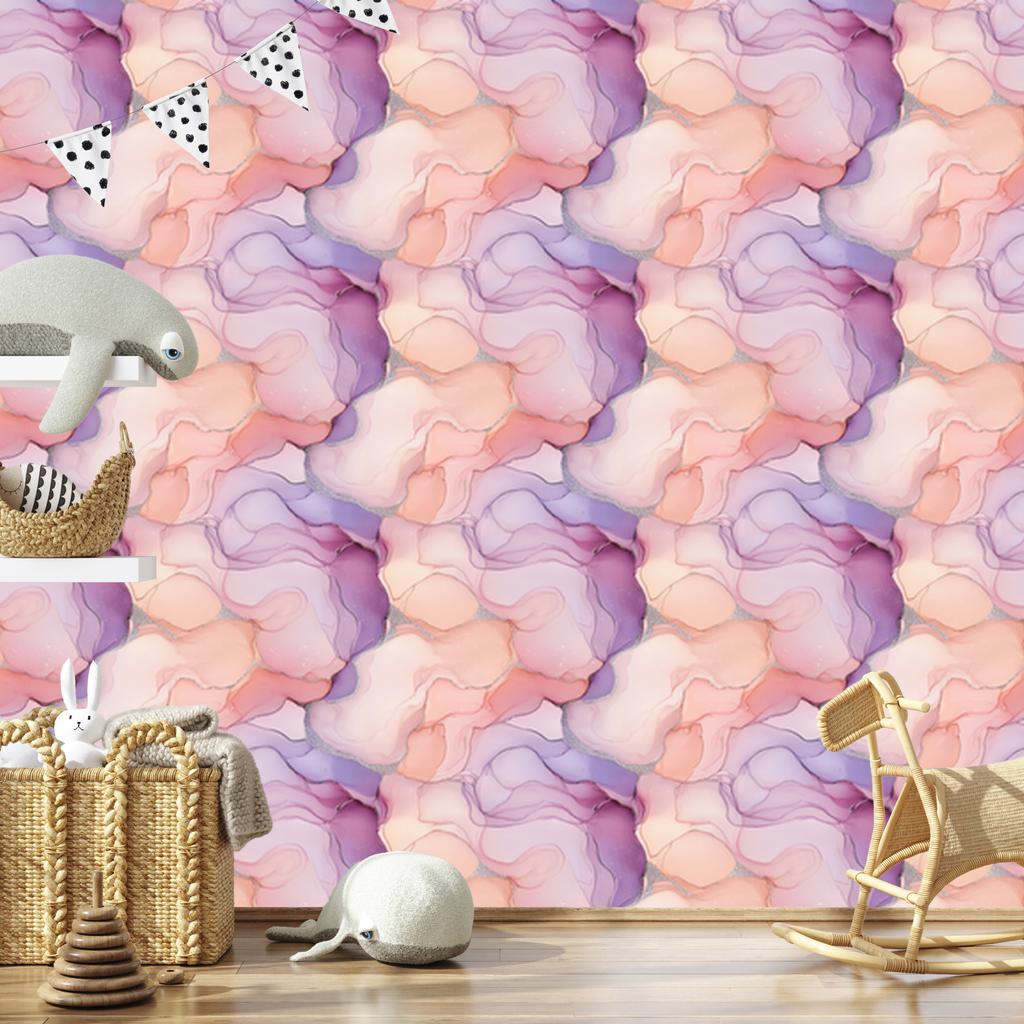 Ink Coral, Powder Pink and Purple Wallpaper for Living Room and Bedroom 50x1000